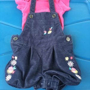 Carter’s- girl’s overalls with pink onsie